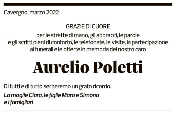 Annuncio funebre Aurelio Poletti