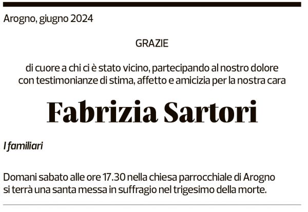 Annuncio funebre Fabrizia Sartori