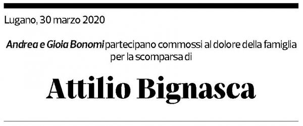 Annuncio funebre Attilio Bignasca