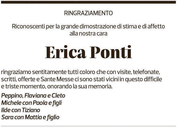 Annuncio funebre Erica Ponti