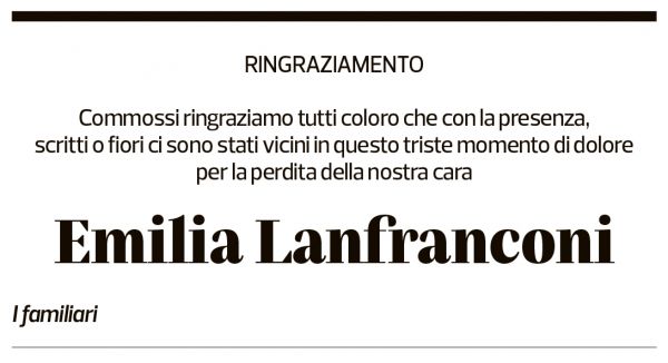 Annuncio funebre Emilia Lanfranconi