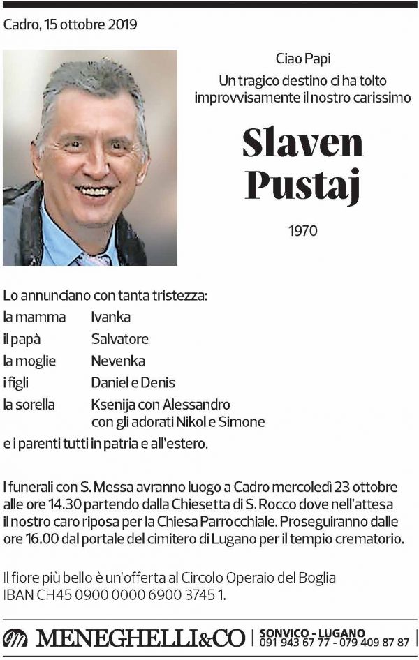 Annuncio funebre Slaven Pustaj