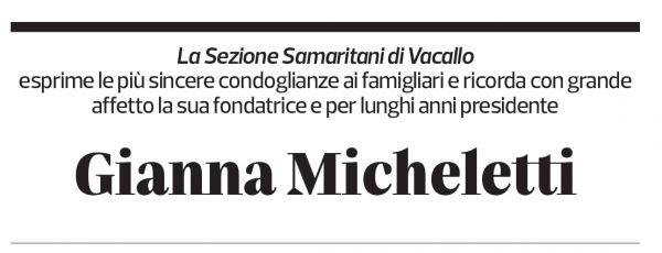 Annuncio funebre Gianna Micheletti