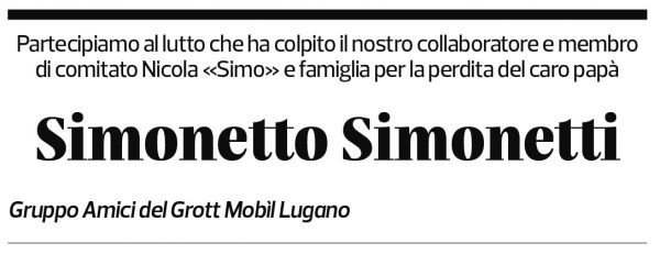 Annuncio funebre Simonetto Simonetti