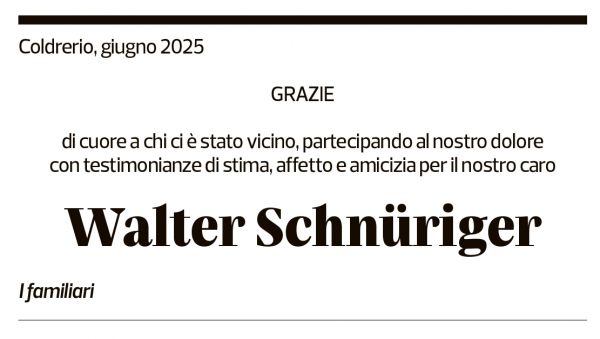 Annuncio funebre Walter Schnüriger