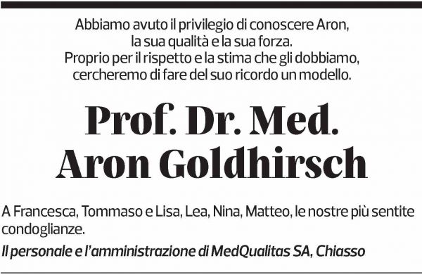 Annuncio funebre Aron Goldhirsch
