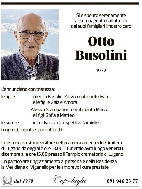 Annuncio funebre Otto Busolini