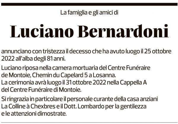 Annuncio funebre Luciano Bernardoni