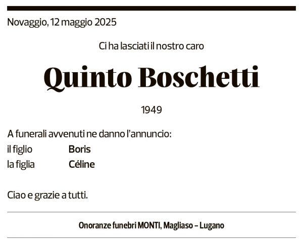 Annuncio funebre Quinto Boschetti