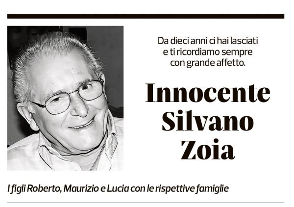 Annuncio funebre Innocente Silvano Zoia