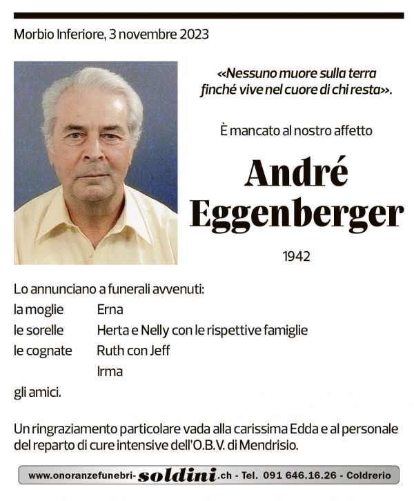 Annuncio funebre André Eggenberger