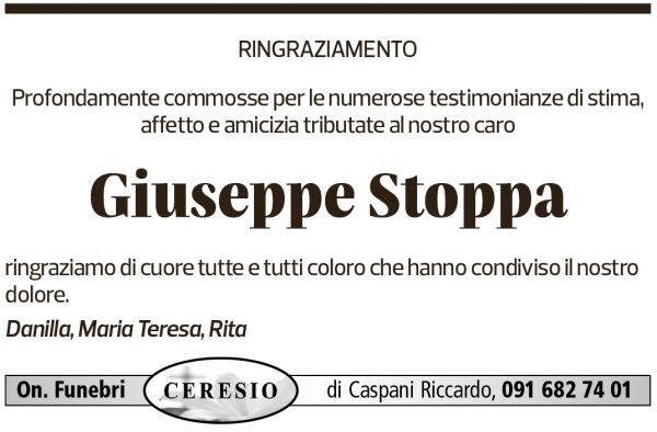 Annuncio funebre Giuseppe Stoppa