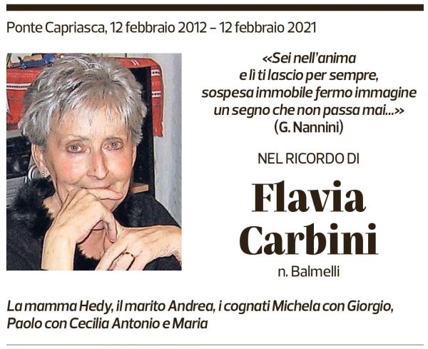 Annuncio funebre Flavia Carbini