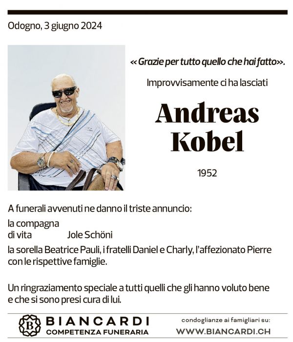 Annuncio funebre Andreas Kobel