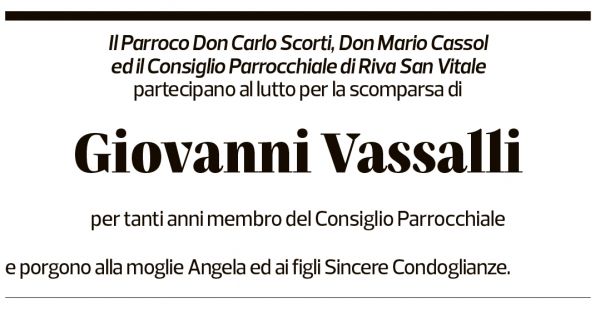 Annuncio funebre Giovanni Vassalli