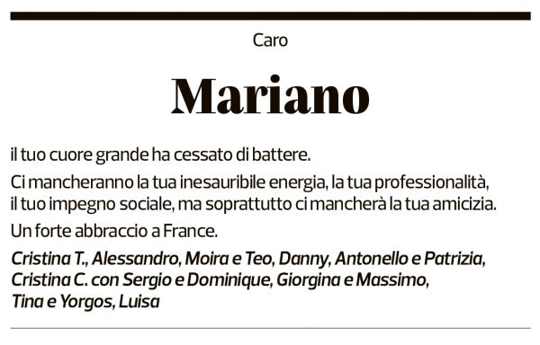 Annuncio funebre Mariano Morace