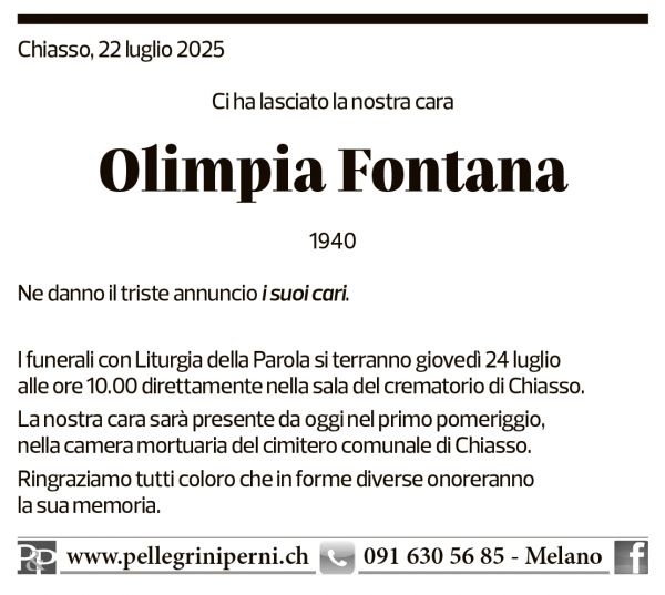 Annuncio funebre Olimpia Fontana