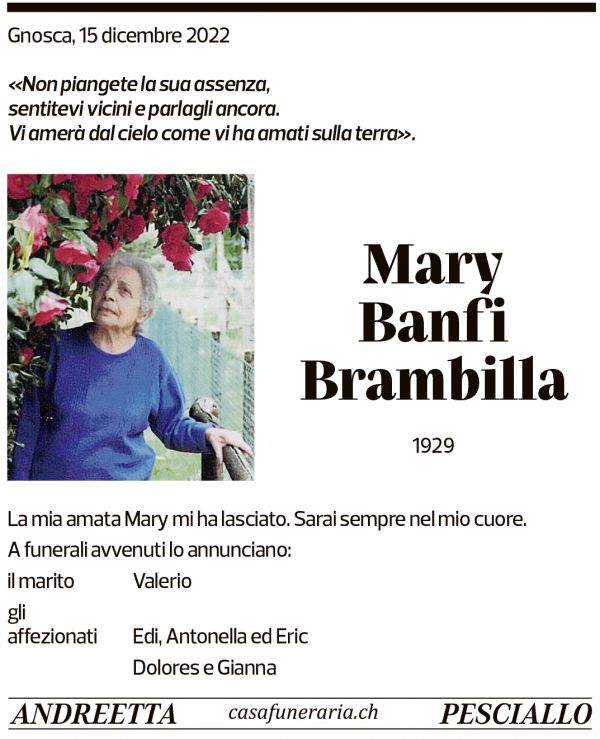 Annuncio funebre Mary Banfi Brambilla