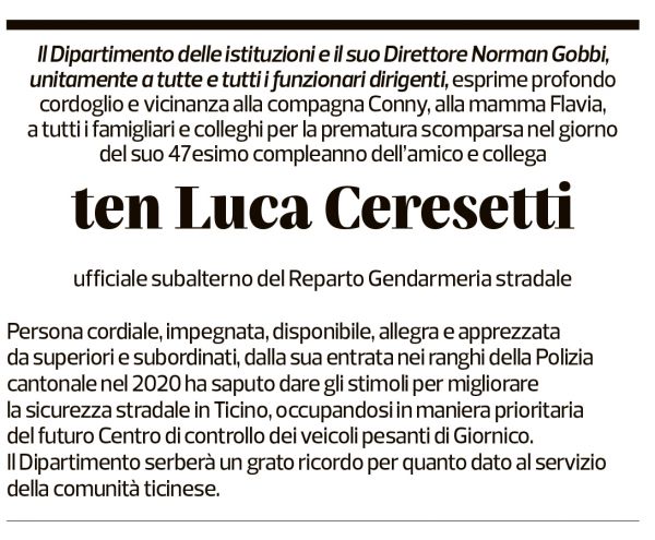 Annuncio funebre Luca Ceresetti