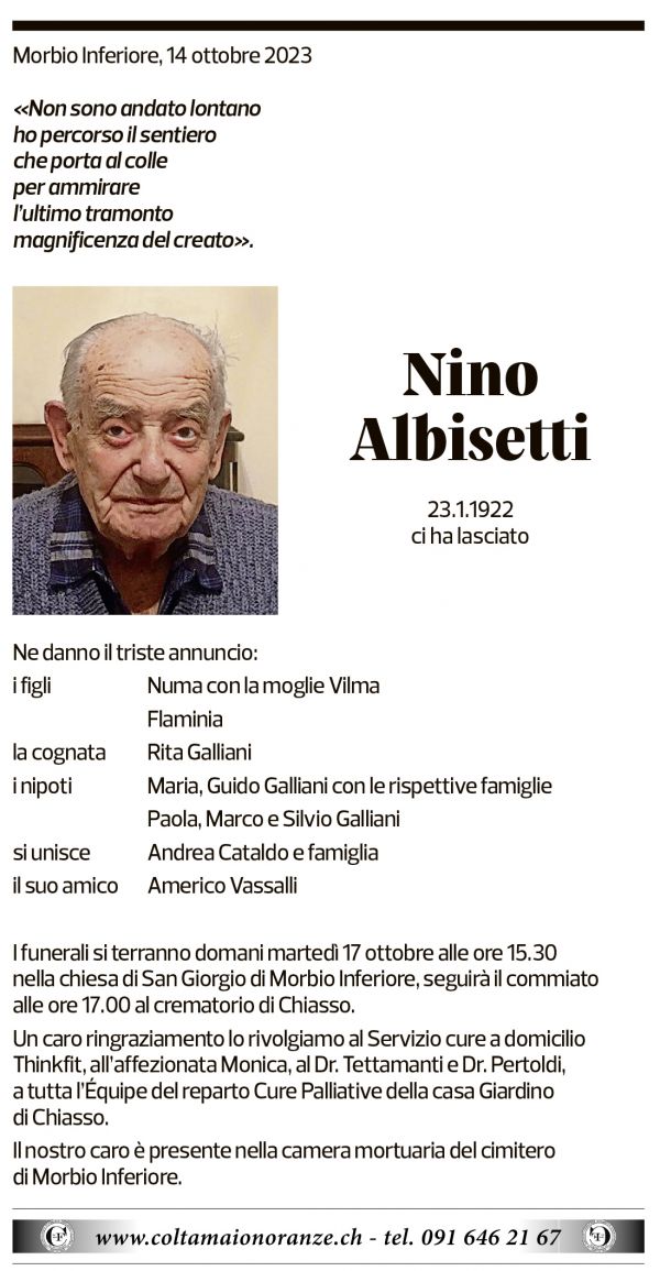 Annuncio funebre Nino Albisetti