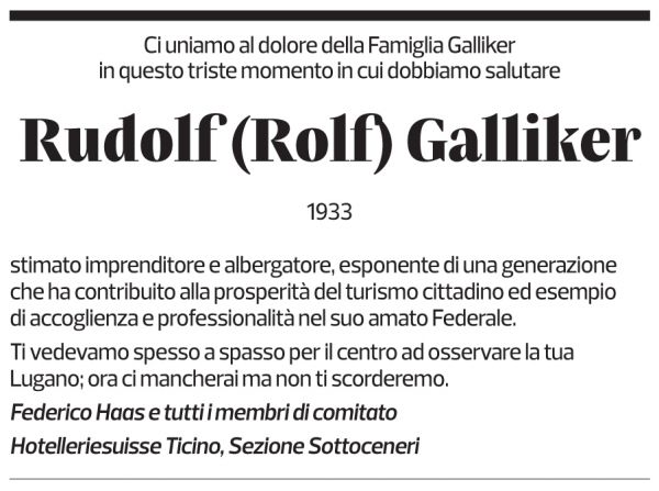 Annuncio funebre Rudolf (rolf) Galliker