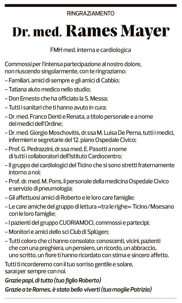 Annuncio funebre Rames Mayer