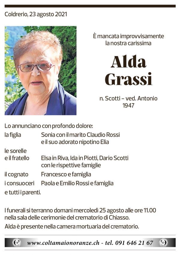 Annuncio funebre Alda Grassi