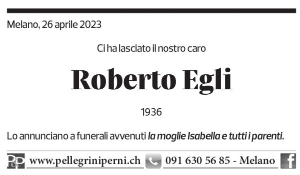 Annuncio funebre Roberto Egli