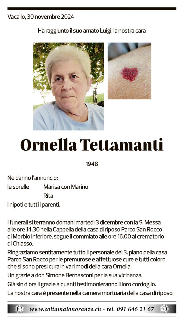 Annuncio funebre Ornella Tettamanti