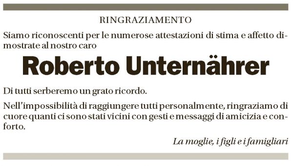 Annuncio funebre Roberto Unternährer