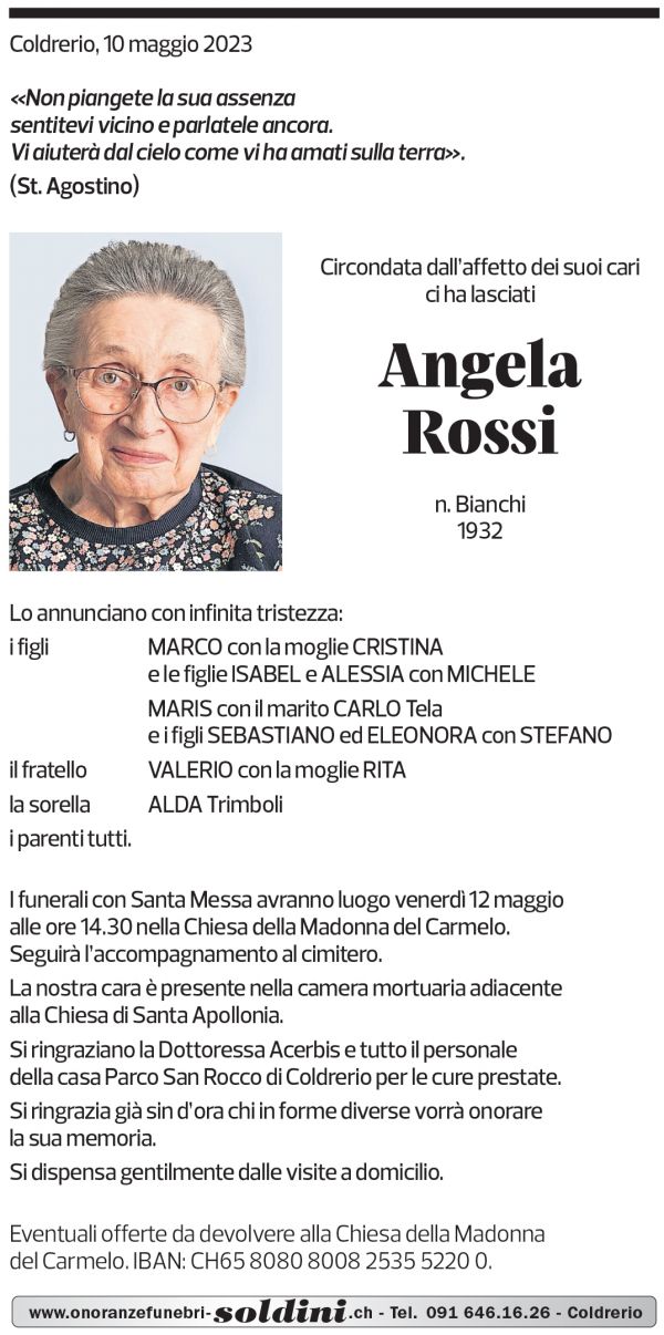 Annuncio funebre Angela Rossi