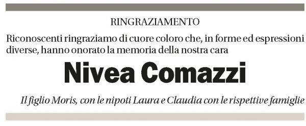 Annuncio funebre Nivea Comazzi