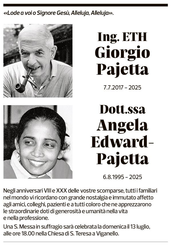 Annuncio funebre Giorgio E Angela Pajetta