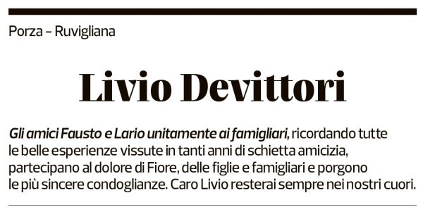 Annuncio funebre Livio Devittori