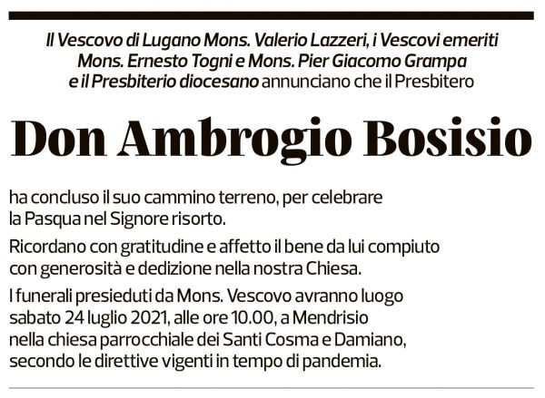 Annuncio funebre Ambrogio Bosisio