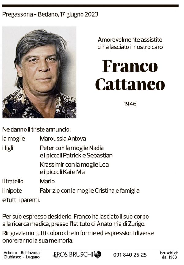 Annuncio funebre Franco Cattaneo