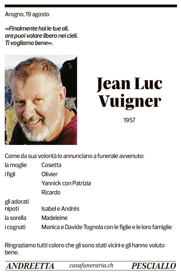 Annuncio funebre Jean Luc Vuigner