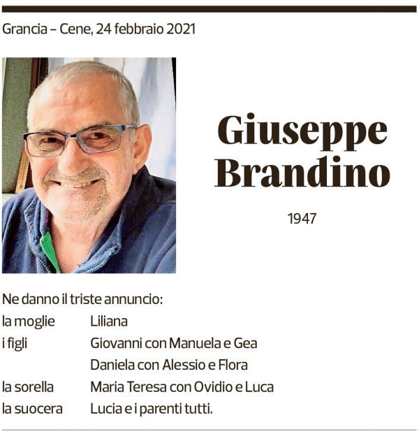 Annuncio funebre Giuseppe Brandino