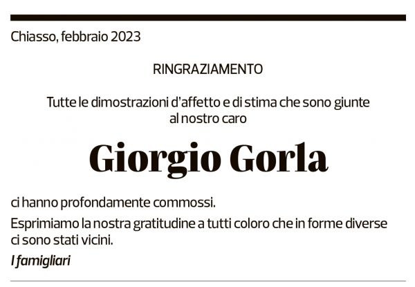 Annuncio funebre Giorgio Gorla