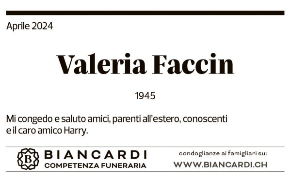 Annuncio funebre Valeria Faccin