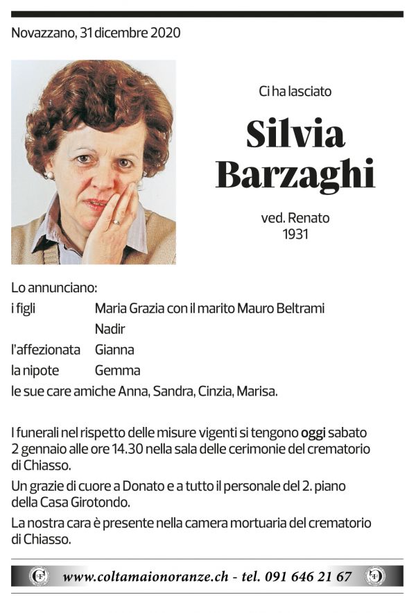 Annuncio funebre Silvia Barzaghi