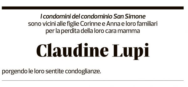 Annuncio funebre Claudine Lupi