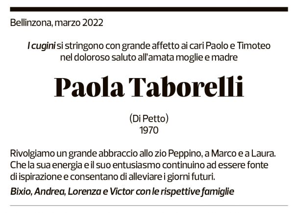 Annuncio funebre Paola Taborelli