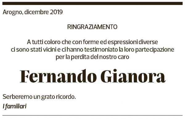 Annuncio funebre Fernando Gianora