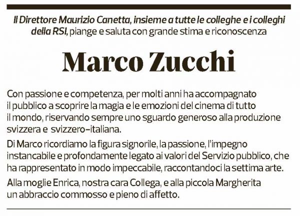 Annuncio funebre Marco Zucchi