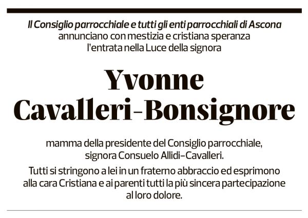 Annuncio funebre Yvonne Maria Luisa Cavalleri