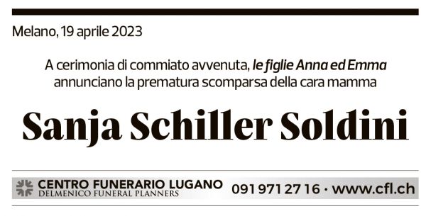 Annuncio funebre Sanja Schiller Soldini