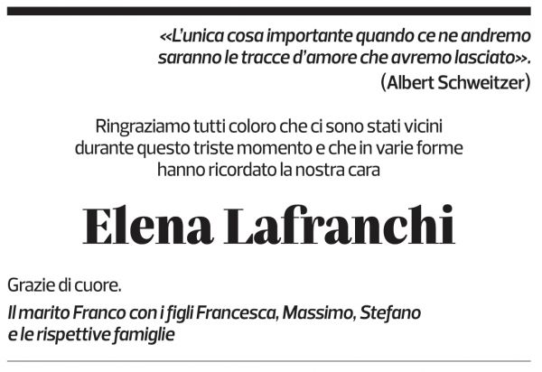 Annuncio funebre Elena Lafranchi