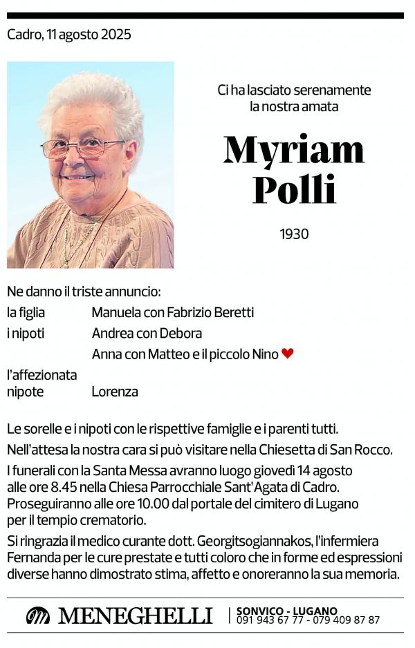 Annuncio funebre Myriam Polli