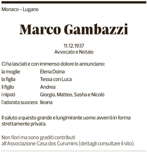 Annuncio funebre Marco Gambazzi